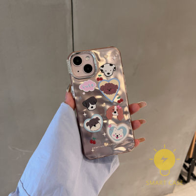 For เคสไอโฟน 14 Pro Max [Plating Wave Texture Cute Puppy] เคส Phone Case For iPhone 14 Pro Max Plus 13 12 11 For เคสไอโฟน11 Ins Korean Style Retro Classic Couple Shockproof Protective TPU Cover Shell