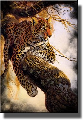 เสือดาวบนต้นไม้สัตว์ป่าโดยภาพอัลอาเก็นบนผ้าใบยืดตกแต่งศิลปะบนผนังกรอบพร้อมที่จะแขวน!