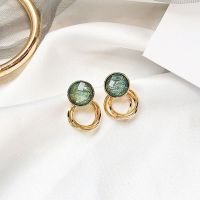 Korean Exquisite Simple Tiny Green Crystal Earring for Women 14K Real Gold Temperament Stud Earrings Trendy Popular Jewelry