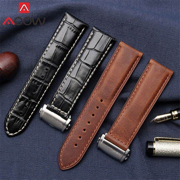 Genuine Leather Strap 20Mm 22Mm Stainless Steel Folding Buckle Men