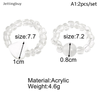 Jettingbuy】แหวนลูกปัดคริสตัลโบฮีเมีย2ชิ้น,ลดกระหน่ำแหวนสำหรับผู้หญิงหญิงสาวโอปอลห่วงโซ่ปรับระดับได้เชือกเครื่องประดับสำหรับเดินชายหาด MODE Korea ฤดูร้อน