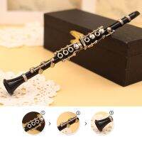 Mini Clarinet Model Musical Instrument Miniature Desk Decor Display with black leather box bracket