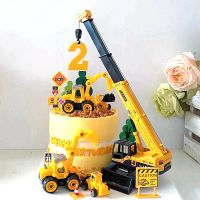 【CW】Engineering Crane Cake Topper Birthday Construction Party Decor Tractor Cake Decor For Kids Boy Birthday Party 1st Baby Shower