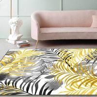 Nordic Style Living Room Large Area Rugs Fresh Yellow Gray Plant Leaves Carpet Tapete Bedroom Sofa Kitchen Non-Slip Floor Mats