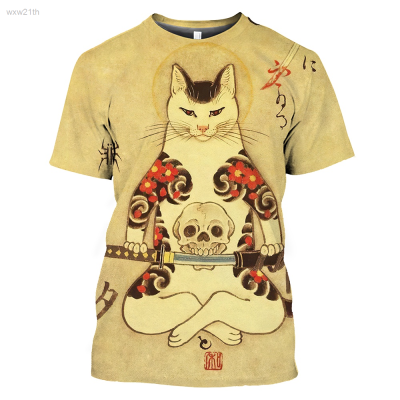 2023 T-shirt Short Sleeved, Samurai Cat Print, Oversized 3d, Retro Style, Summer Fashion, Suitable for Both Men And Women. Unisex