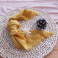 NP040B Hand made natural wedding 10pcs/ lot frayed edges bright gold cotton gauze table napkin with fringes