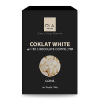 สินค้ามาใหม่! DLA ไวท์ช็อกโกแลต คอมพาวด์ แบบเหรียญ 500 กรัม DLA White Chocolate Compound Coins 500g ล็อตใหม่มาล่าสุด สินค้าสด มีเก็บเงินปลายทาง