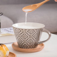 Large-capacity Mug Breakfast Cup Cereal Milk Porridge Bowl Big Soup Cup Dessert Household Cup Cup Ceramic Relief Coffee Cups