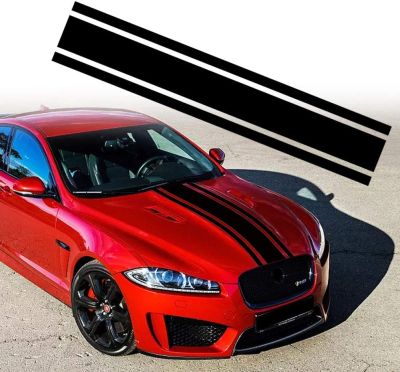 สติกเกอร์ตกแต่งสำหรับรถยนต์ (สีดำ) Leasinder 49"x 8.7" Car Hood Stripe Sticker Auto Racing Stripes Body Side Decal Hood Stripe Decal Vinyl Stripe Sticker Decoration for Car Vehicles (A Black)