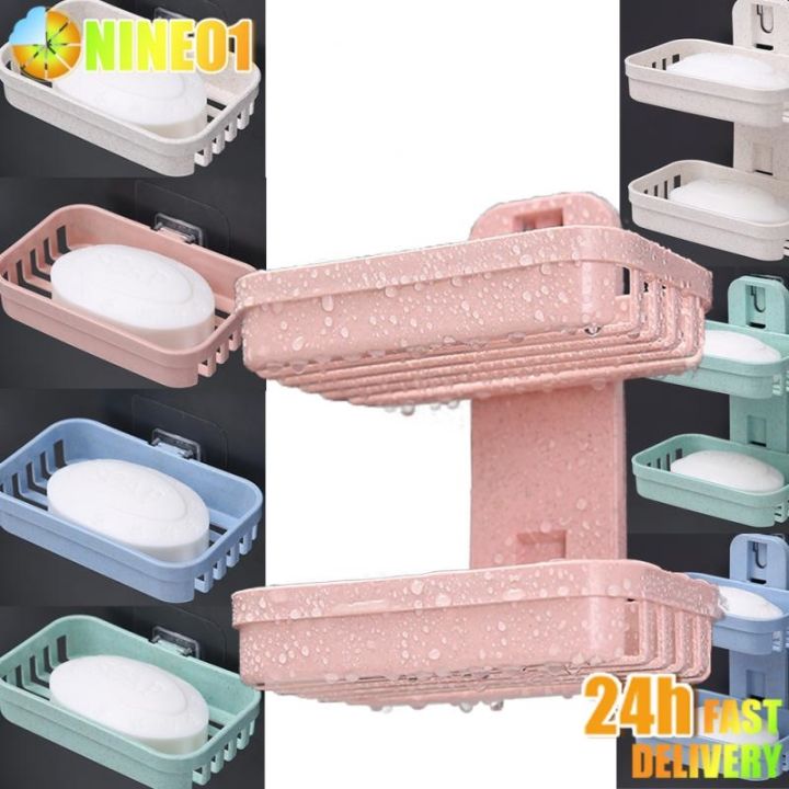 soap-dishes-no-drilling-wall-mounted-double-layer-soap-holder-soap-sponge-dish-bathroom-accessories-soap-dishes-self-adhesive