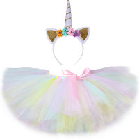 1 Set Pas Rainbow Unicorn Tutu Skirt Baby Kids Dance Tutu Birthday Party Tulle Skirt Girls Children Halloween Unicorn Costume