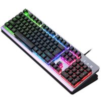 คีย์บอร์ดเล่นเกม104 Keycaps ไฟ Rgb Backlit กันน้ำ Usb แป้นพิมพ์ไร้เสียงเกมคอมพิวเตอร์แบบมีสายสำหรับ Desklaptop