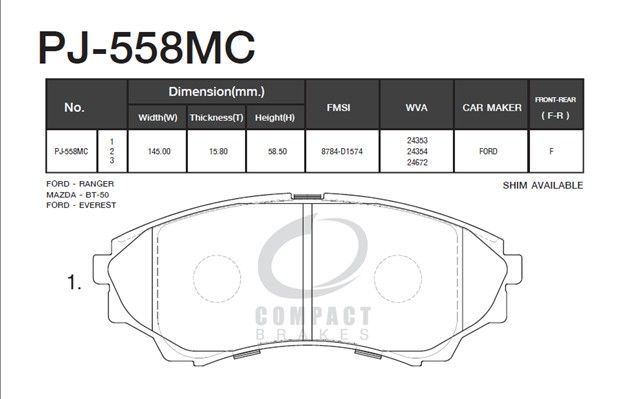 compact-brakes-dcc-558-ผ้าเบรคหน้าสำหรับ-mazda-bt-50-2wd-4wd-ปี-2006-2010-ford-ranger-2-5-3-0-2wd-4wd-ปี-2006-2009-ford-everest-2wd-4wd-ปี-2004-2014-dcc-558