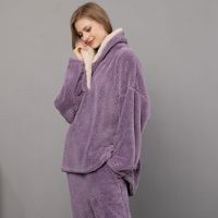 ♤☇♞ Autumn Winter Pajamas Set Women Loungewear Fleece Sleepwear Home Suits Homewear Ladies Warm Plush Lounge Sleep Wear