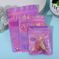 【CW】❉△  100pcs Zip Lock Hologram Iridescent Pouches Resealable Plastic  Trinkets Jewelry Storage