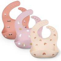 【CC】 Boho Dinosuar Raibow Printing Kids Boy Soft Adjustable Feeding Baby Silicone Bibs