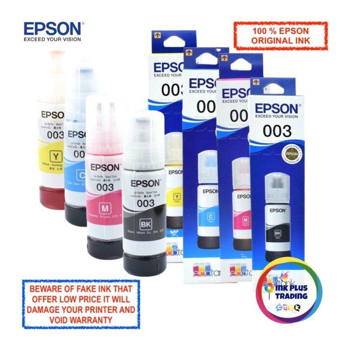 100 Epson Original ink 003 65ml Bottle for Epson L3250 Printer and
