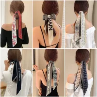 【CC】™  2023 New Fashion Silk Scarf Hair Band Bow Korean Printing Ponytail Holder Accessories