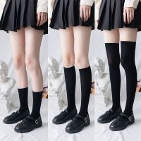 【LZ】✽  Jk mulher meias bonito preto branco veludo lolita meia longa cor sólida coxa joelho alta moda traje cosplay sexy meias de náilon