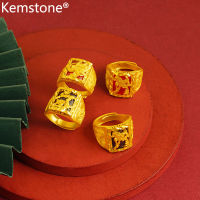 Kemstone ชุบทองม้ามังกร Kemstone เครื่องประดับแหวนแบบปรับขนาดได้สีแดงสีดำสีเขียวสำหรับผู้หญิง