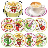 8 Pcs Mexico Carnival Diamond Art Painting Coasters Kits with Holder DIY Mexico Carnival Diamond Art Coaster Non Slip Coaster