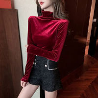 Lucyever กำมะหยี่สีทองผู้หญิงเสื้อคอเต่า2021ใหม่แฟชั่น Slim Fit เสื้อแขนยาวเกาหลี Elegant Blusa Top Woman