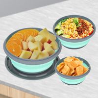 hot【cw】 Folding Bowl Sets Salad Tableware Set 3Pcs/Set Silicone with Lid