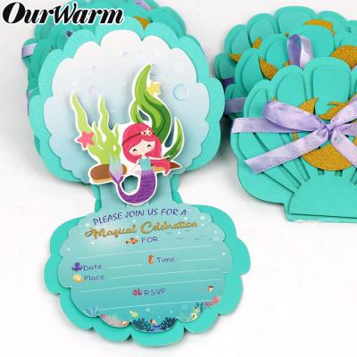 OurWarm 6pcs Mermaid Invitations Birthday Party Baby Shower Supplies New Gift Cards Mermaid Theme Wedding Decoration