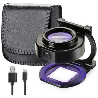 25X Loupe Magnifier with 6 Light, USB Three-Folding Desktop Portable Metal Eye Loupe Scale Sewing Magnifing Glass