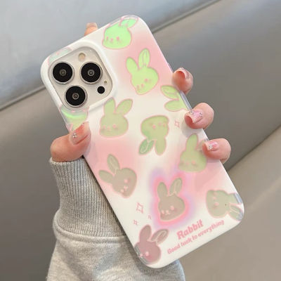 【COD】❤️จัดส่งทันที❤️เคสไอโฟน11121314 Pro max ซิลิก้าเจล เคสเลเซอร์ cute pink bunny Case For 11,12,13,14,14PM,13PM