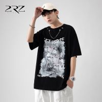 2 rz mens summer cotton short sleeve T-shirt male popular logo loose wind printed t-shirts tide restoring ancient ways men and women with paragraph --ntx230801▥✔