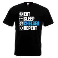 เสื้อยืดพิมพ์ลายแฟชั่น Gildan - เสื้อยืดลําลอง แขนสั้น พิมพ์ลาย Eat Sleep Chelsea Repeat สําหรับผู้ชาย เหมาะกับการเล่นฟุ  8823