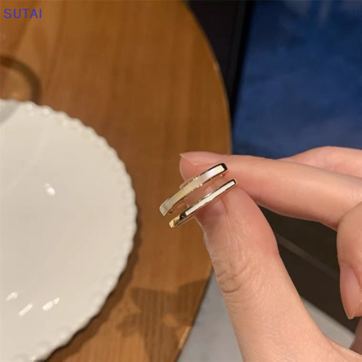 lowest-price-sutai-ชุดแหวนเคลือบสองชั้นแบบเรียบ2ชิ้นแหวนเปิดนิ้วแบบปรับได้สำหรับผู้หญิงเครื่องประดับแนววินเทจ