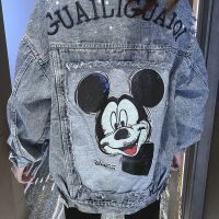 ZZOOI Disney Mickey Mouse Jean Coat for Women 2021 Autumn Winter Embroidered Letter Vintage Lapel Wild Leisure Womens Denim Jacket