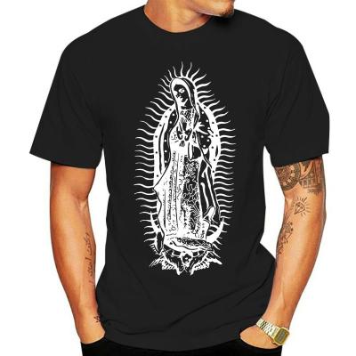 VIRGIN MARY DE GUADALUPE JESUS คาทอลิกเสื้อคอกลมแขนลำลองขาสั้นพิมพ์ลายแฟชั่นผ้าฝ้าย100% ฤดูร้อนใหม่คอกลมขายส่งราคาถูกเสื้อยืดตลก