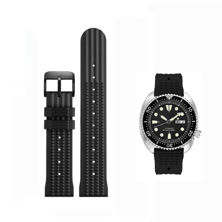 สายยางแท้20มม-เหมาะสำหรับนาฬิกาซีรีส์-seiko-sbdx001-mm300-012-01-6105วาฟเฟิลสายนาฬิกาอะไหล่ทดแทนสีดำเงิน-carterfa