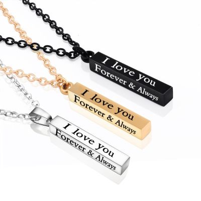 【CW】2023 New Hot Classic Rectangle Geometry Pendant Necklace For Men I LOVE YOU Letter Stainless Steel Chain Necklace Lover Jewelry