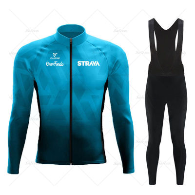 New Spring Autumn Mens Long Sleeve Cycling Jersey Set STRAVA  Mountian Bicycle Clothing Wear Ropa Ciclismo Racing Bike Set