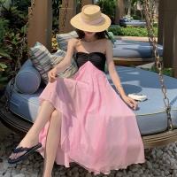 French small gentle summer wind sea beach holiday dress female senior feeling super dress of color matching that wipe a bosom