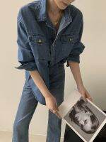 【HOT】 ins blue retro denim womens spring 2023 new high-quality loose commuting all-match top