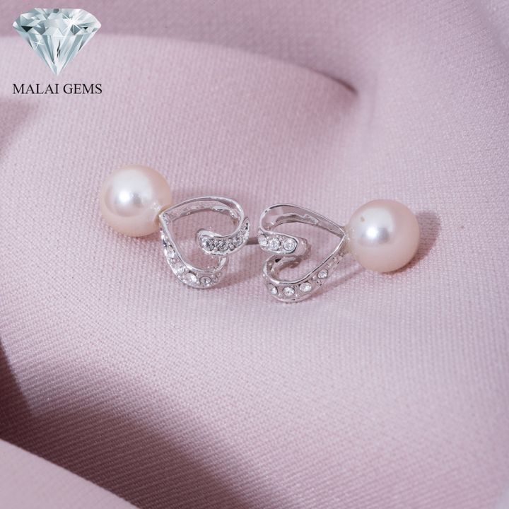 malai-gems-ต่างหูมุก-เงินแท้-silver-925-เพชรสวิส-cz-เคลือบทองคำขาว-รุ่น-21001874-แถมกล่อง-ต่างหูเพชร-ต่างหูเงินแท้