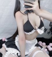 2023 Hot New Sexy Maid Uniform Role Play Lace Deep V Hollow Three-Point Backless Suit