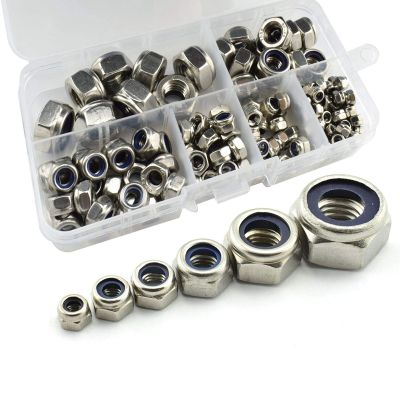 150Pcs 304 Stainless Steel Lock Nut Assortment Kit For Hardware Accessories Nylon Insert Hex Lock Nuts Self Locking Nut M3 M4 M5 M6 M8 M10