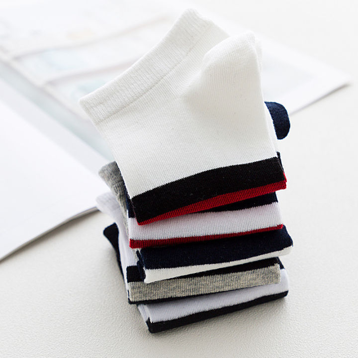 5-pairslot-mens-boat-socks-cotton-summer-thin-breathable-sweat-absorbent-low-cut-shallow-mouth-striped-socks