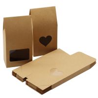 24Pcs/Lot 8x5x16cm Kraft Paper Bags Brown With Window Stand Up Pouches Tea Coffee Bean Candy Packaging Gift Boxes