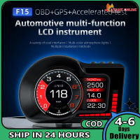 หน้าจอ Hud สำหรับรถยนต์ F15ระบบคู่ Obd Gps มาตรวัดพร้อมจอ Lcd ฟังก์ชันสัญญาณเตือนเครื่องวัดความเร็ว Hd อุปกรณ์เสริม