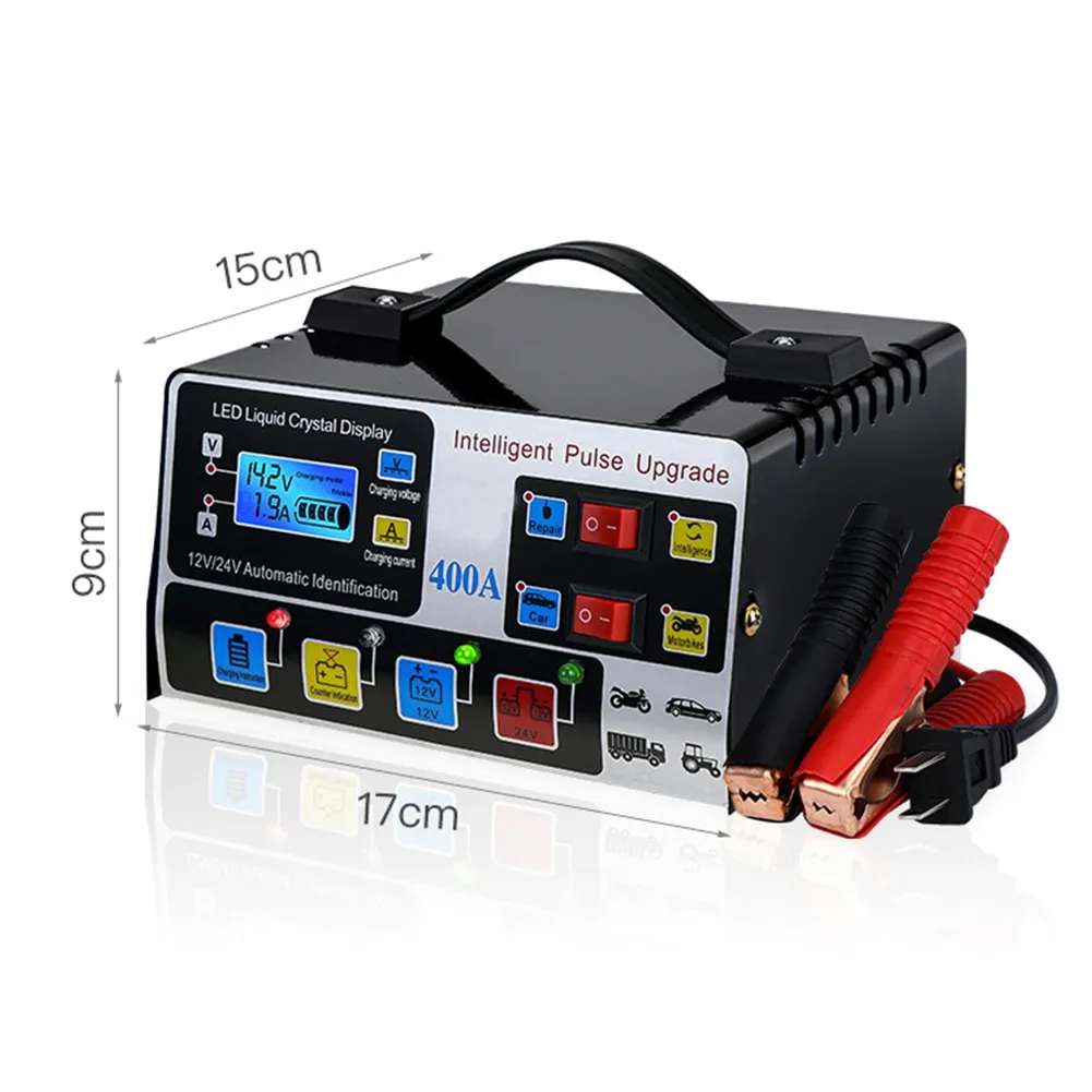 ZZOOI Car Battery Charger Fully Automatic High Frequency Intelligent Pulse  Repair LCD For 12V 24V Motorcycles Car Battery Charger 