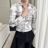 、’】【= Luxury Mens High Quality Fashion Printed Shirt Brand Designer Social Tuxedo Slim Mens Long Sleeve Shirt Slim Party Tops