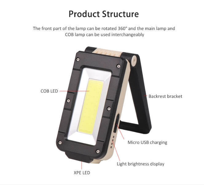 COB Work Light multifunction Flashlight With Folding Hook