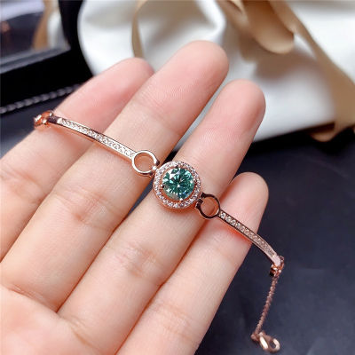 เงิน1กะรัตสีเขียวเพชรทดสอบผ่านรอบ Moissanite สร้อยข้อมือ Rose Gold ที่ยอดเยี่ยมตัด Emerald Chain เงิน925เครื่องประดับ Gift